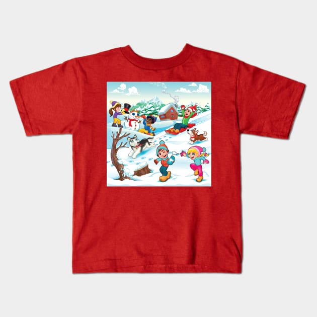 Winter Scene Kids T-Shirt by ddraw